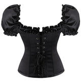 Lady Cataline's Black Ruffled Lace Gothic Overbust Corsets
