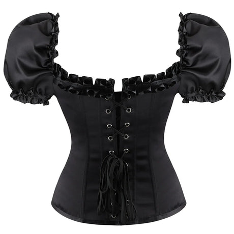 Lady Cataline's Black Ruffled Lace Gothic Overbust Corsets