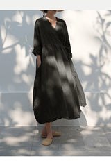 Evie's Vintage French Style Cotton Linen Dress Long Sleeveless Loose Wrap
