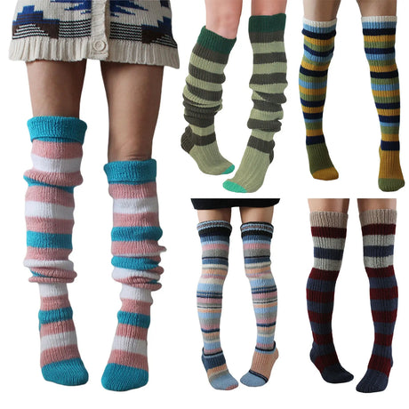 Striped Knitted Wool Long Socks