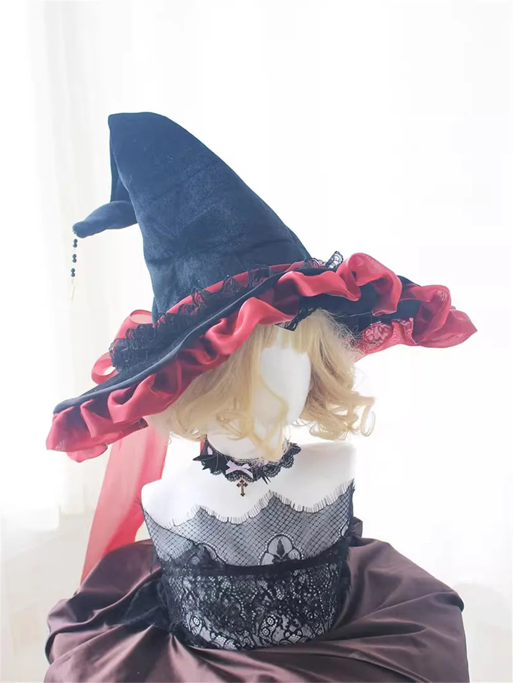 Handmade Salam Witch Hats with Ribbon Bow Gothic Lolita Cosplay Costume Accessories Halloween Hat