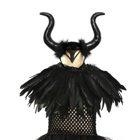 Girls Maleficent Black Tutu Halloween Costume with Feather Shawl