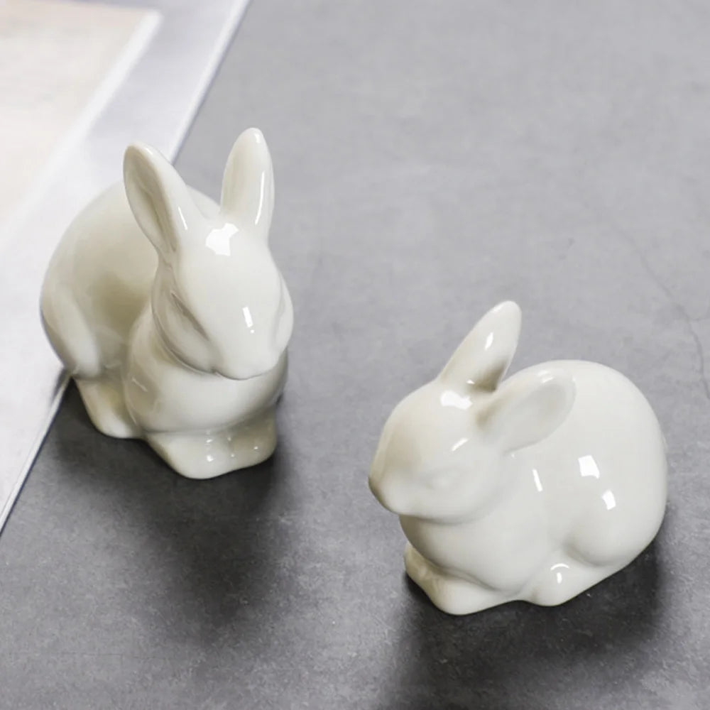 Miniature White Rabbit Easter Bunny Figurine Home Decor