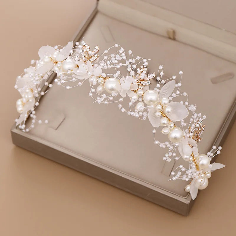 Girls Pearl Flower Wreath Floral Garland Head Hoop