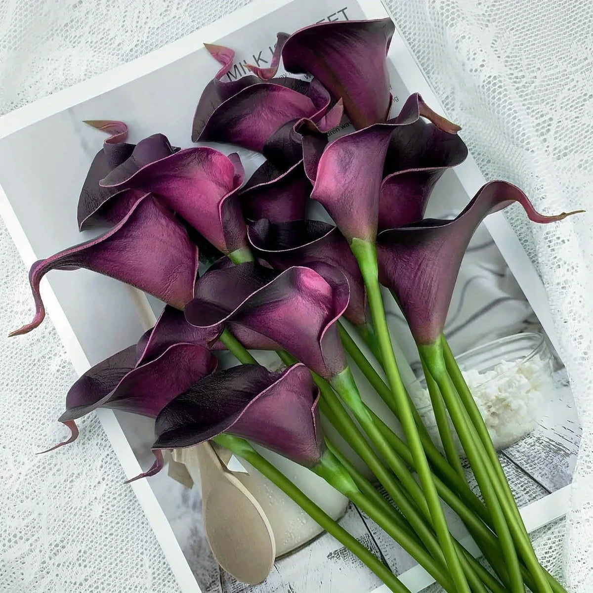 10PCS Calla Lily Bouque Artificial Flowers Mother's Day Easter Wedding Party Home Room Table Decoration