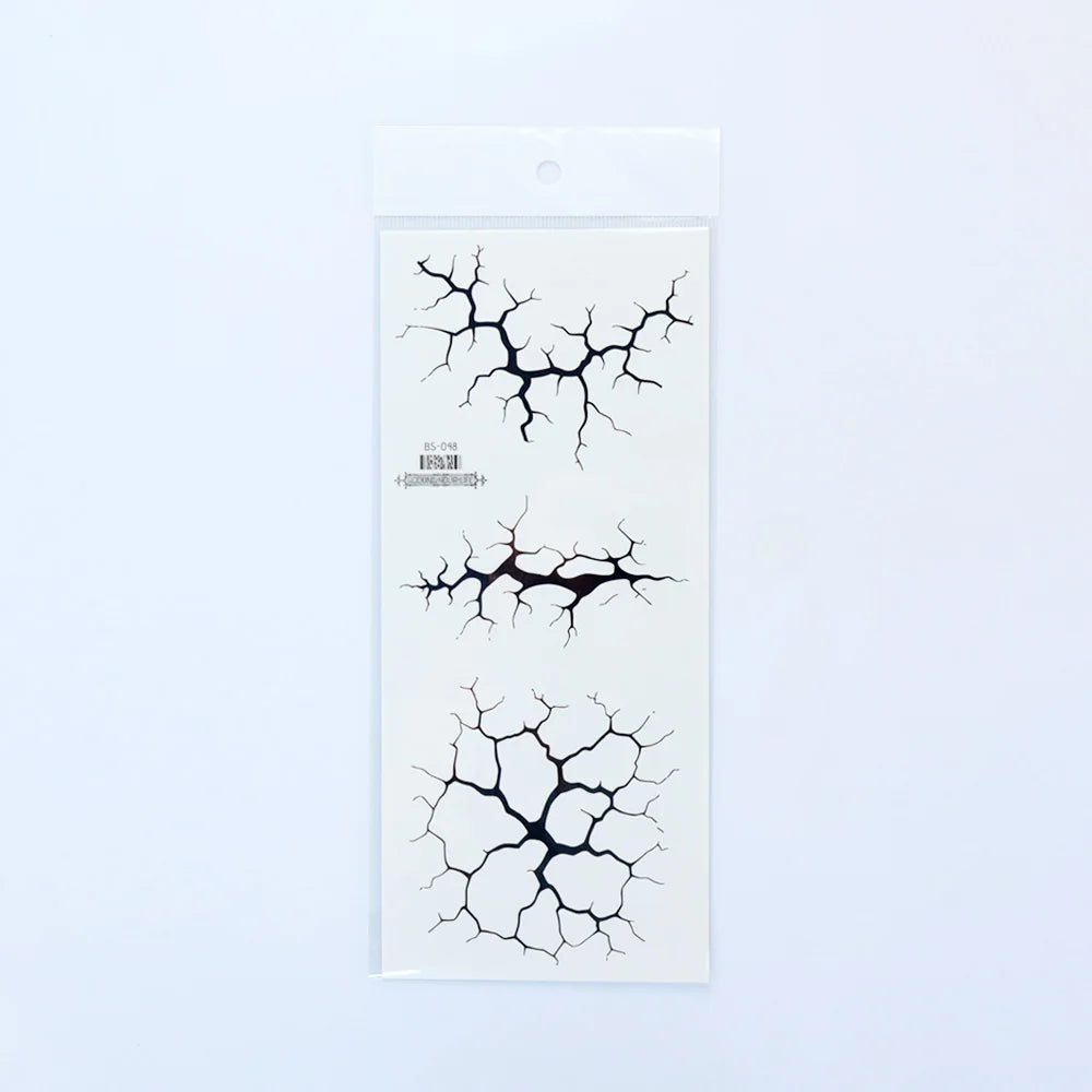 Black Lightning Line 2 Sheets Large Temporary Tattoo Stickers Halloween Body Decals Costume Party