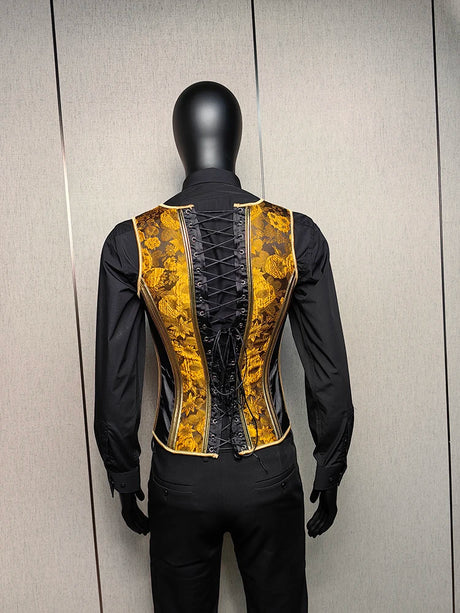 Vintage Circus Men's Boned Waistcoat Corset Vest Lace Up Burlesque Performance Stage Costume