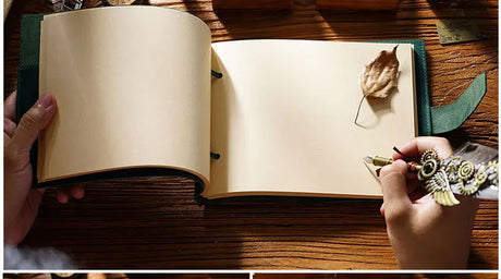 Stitched Genuine Leather Notebook 6 Colours Handmade Journal with Lock Blank Kraft Paper 200 Pages Sketchbook