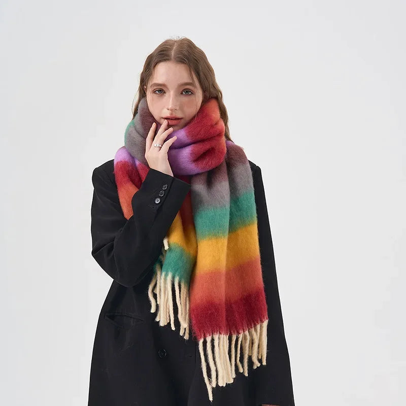 Rainbow Striped Mohair Scarf