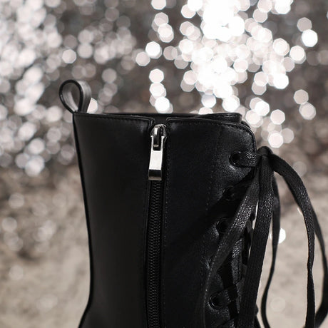 Wildflower Embroidery Lace Up Ankle Boots Black Platform Chunky Heels Large Sizes