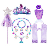 Mermaid Accessories Gloves Wand Crown Jewellery Set Wig Necklace Braid Cosplay Halloween Birthday Party