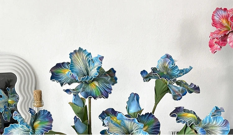 Irises Oil Painting Stylised 45cm Artificial Flower EVA Velvet Feel