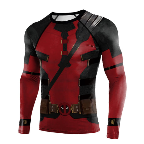 Deadpool Wolverine Printed Mens Rash Guards Compression Shirts Gym Surfing Long Sleeve Stretch Tops