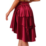 Gothic Steampunk Satiny Pirate Skirt Front Lace-up Tiered Irregular Hem Skirt Waist Belt Medieval Costume