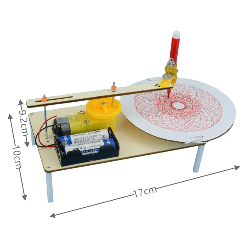 DIY Kids Wooden Electric Spirograph Model Kit Drawing Robot Science Physics Experiment Toy