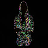 Reflective Mushroom Print Shorts Cropped Hoodie