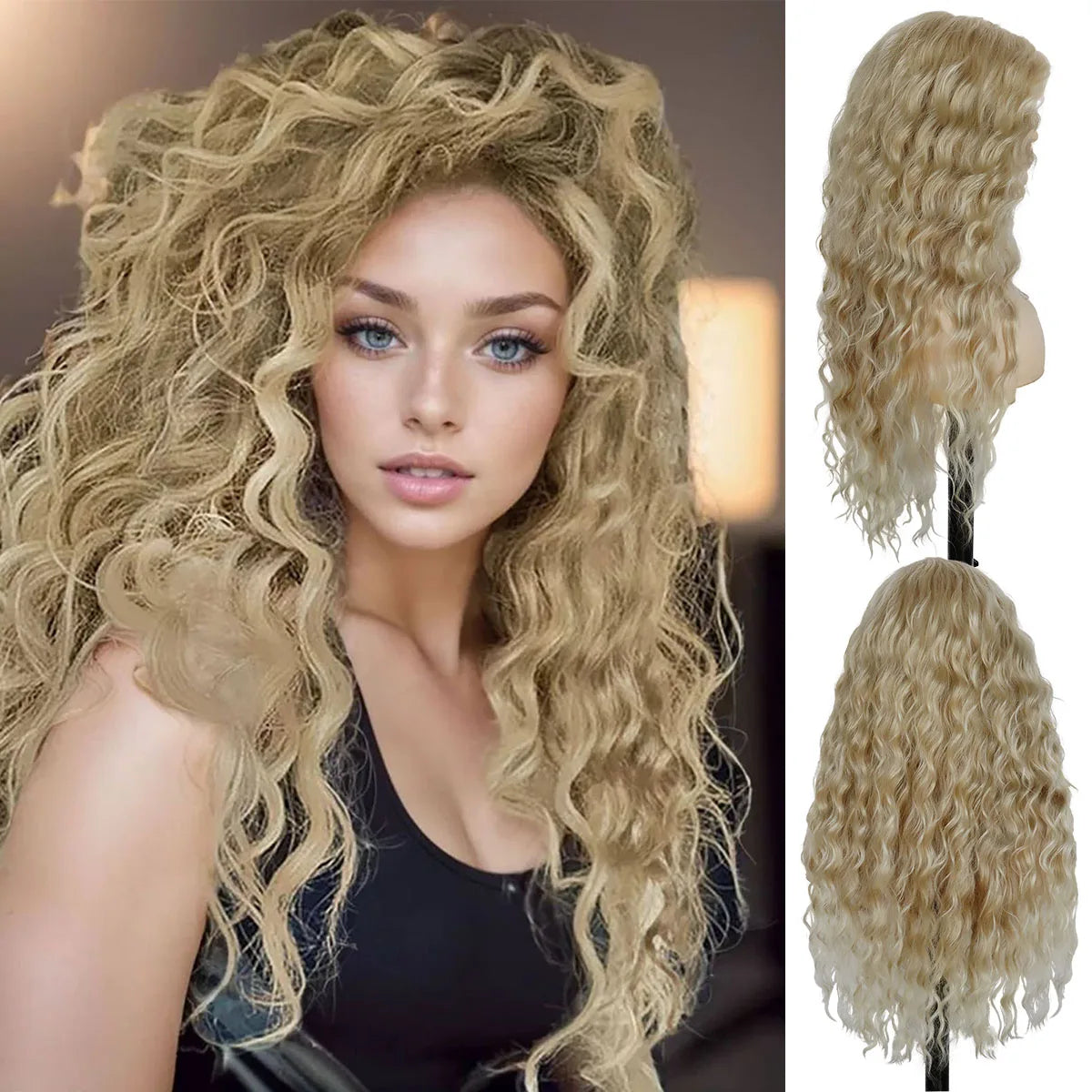 Long Curly Wig Water Wave Thick Fluffy Hair Cosplay Wigs 28 Inch