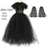 Girls Maleficent Black Tutu Halloween Costume with Feather Shawl
