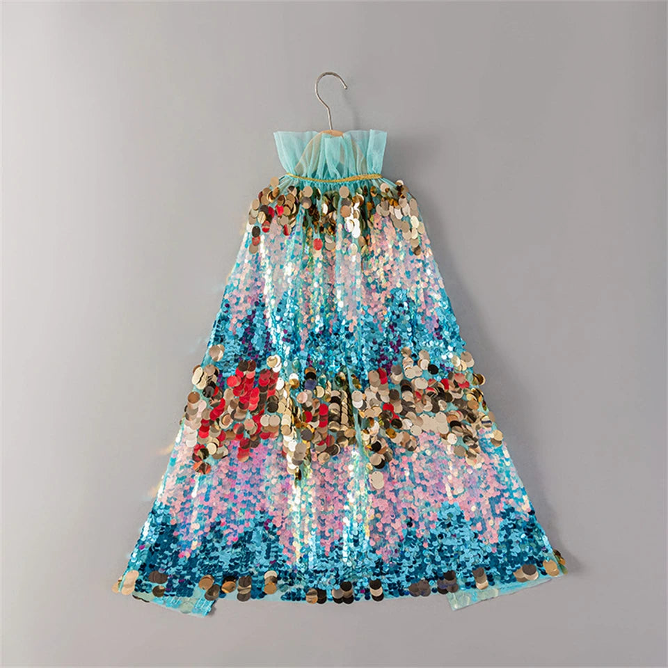 Shiny Rainbow Sequin Cloak Halloween Children's Dress Up Cape