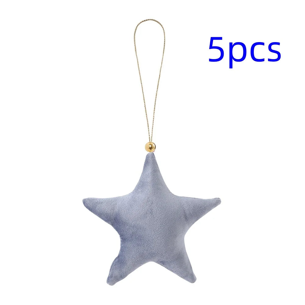 5pcs Christmas Velvet Star Ornaments Xmas Tree Hanging Decorations