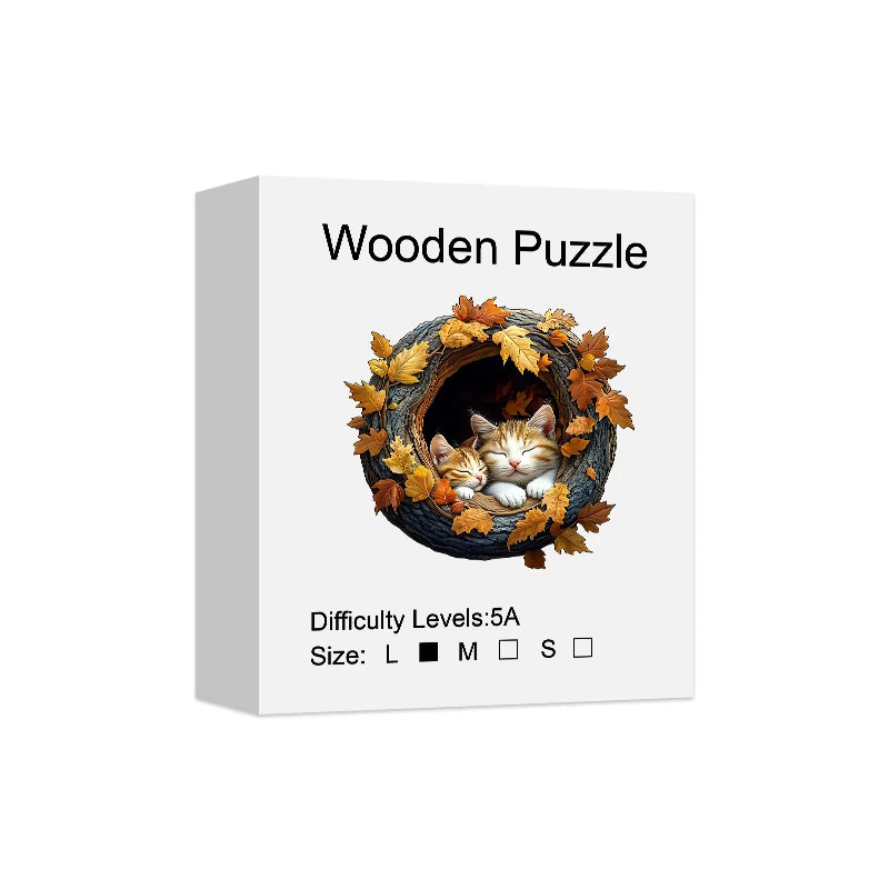 Woodland Cats Unique Shape Wooden Jigsaw Puzzles