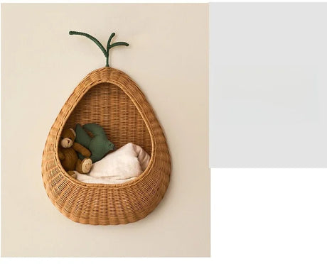 Handwoven Fruit Shape Wall Basket Apple Pear Wall-Mounted Storage Childrens Room Decor
