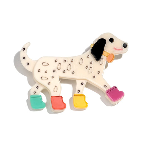 Acrylic Brooch Dalmatian Dog with Rainbow Wellingtons