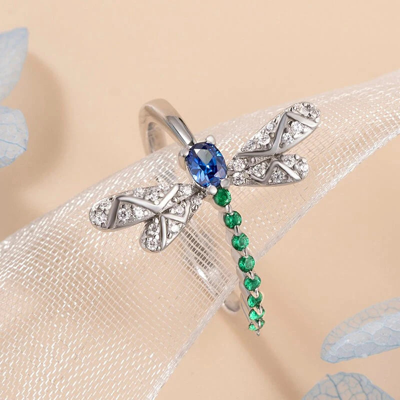 Dragonfly Rings Blue Green Cubic Zirconia