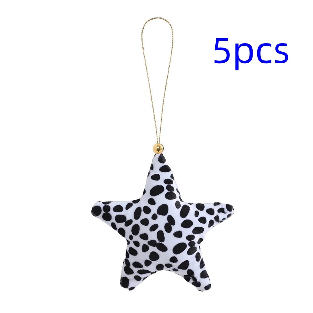 5pcs Christmas Velvet Star Ornaments Xmas Tree Hanging Decorations