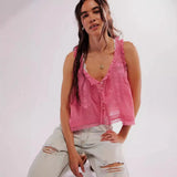 Pip's Summer Cotton Camis Crop Tops Boho Spliced Lace Tank Tops