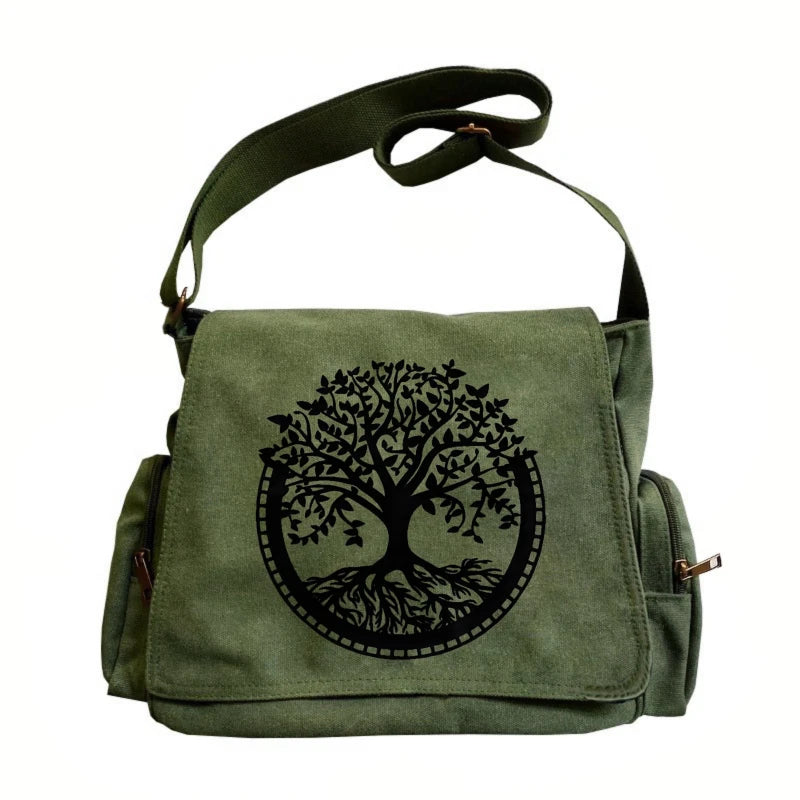 Tree of Life Print Canvas Shoulder Bag Crossbody Messenger Bag