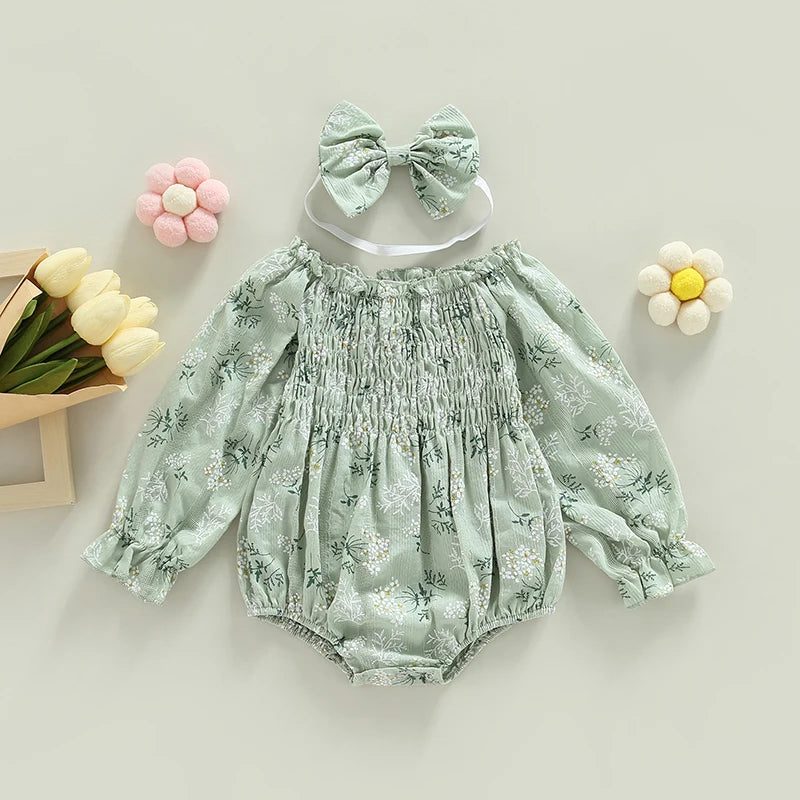 Valentines Day Easter St Patricks Christmas Baby Girls Heart Print Romper with Headband