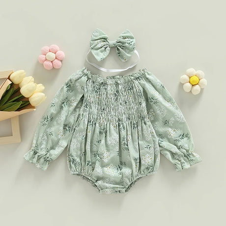 Valentines Day Easter St Patricks Christmas Baby Girls Heart Print Romper with Headband