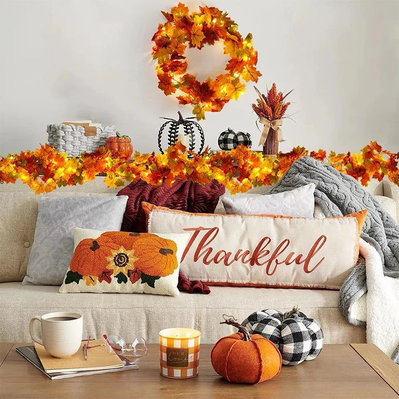 200CM Autumn Artificial Maple Leaf Garland Wreath Vine Home Decor Garden Halloween Windows Decoration