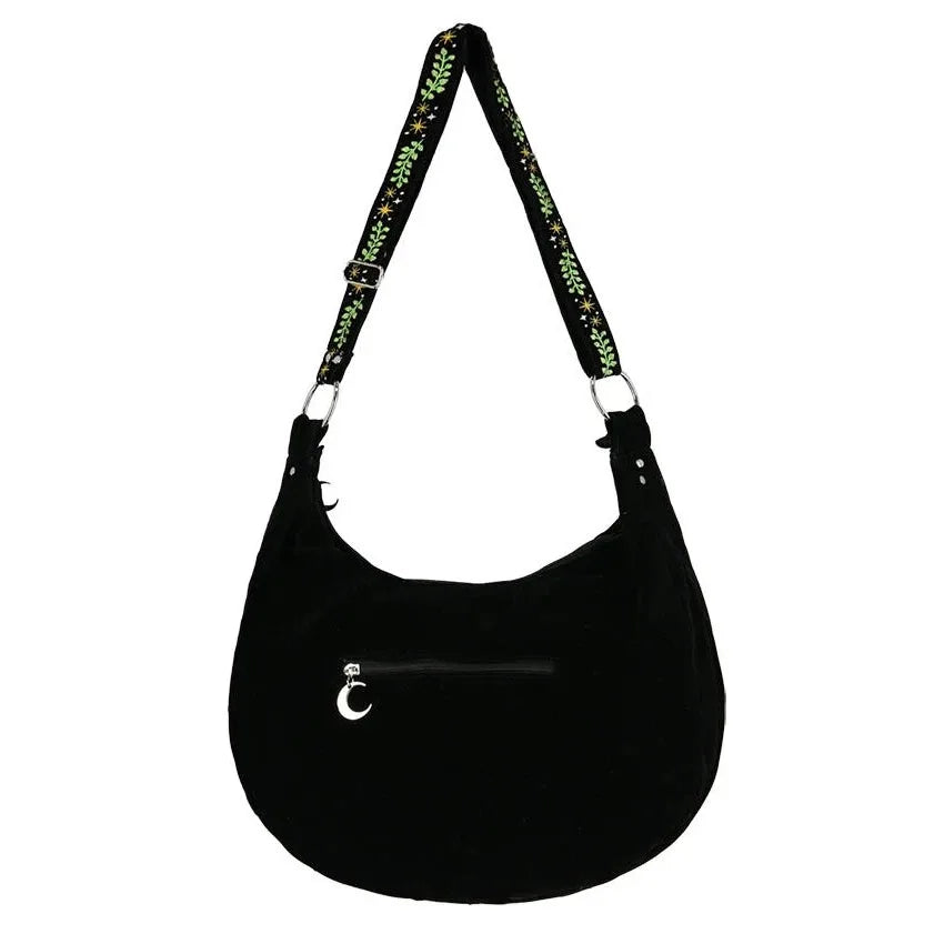 Night Forest Witch Embroidered Shoulder Bag