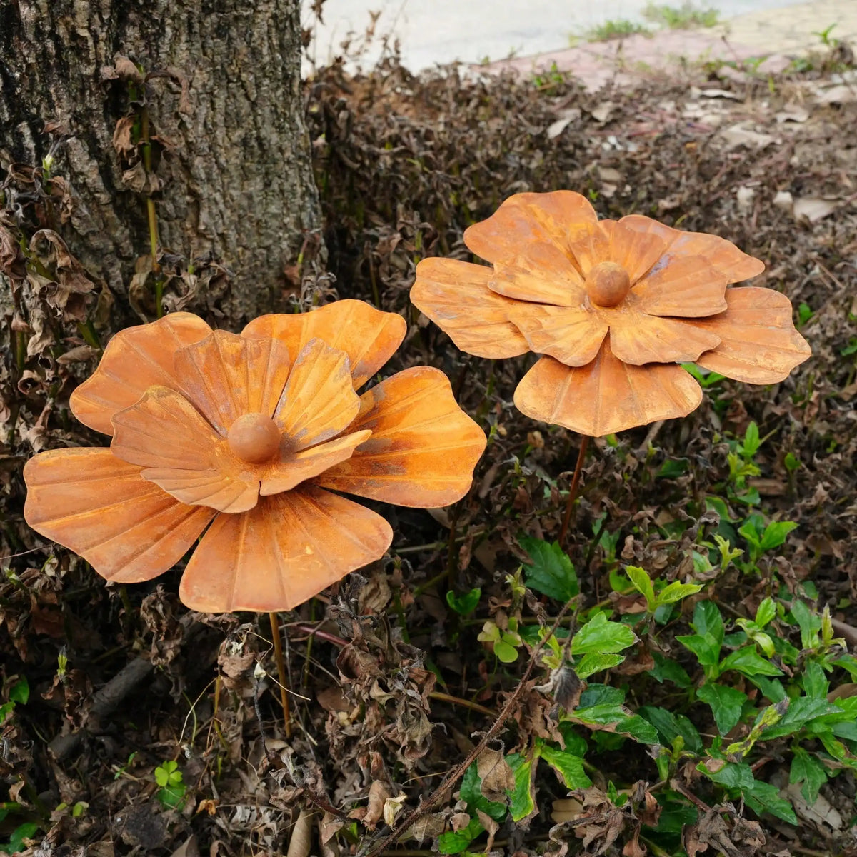 1pc Rusty Metal Flower Garden Decorative Ground Stakes