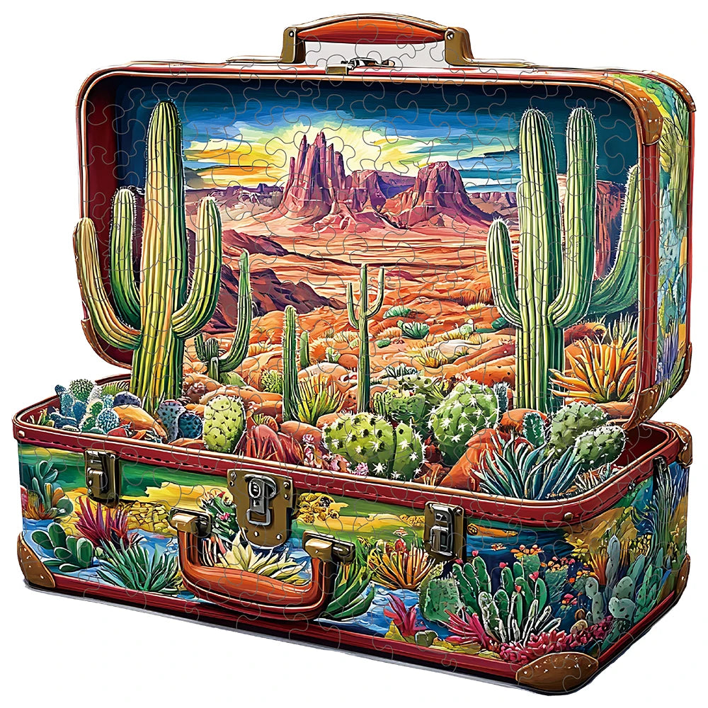 Arizona Adventures Cactus Suitcase Unique Shape Wooden Jigsaw Puzzles