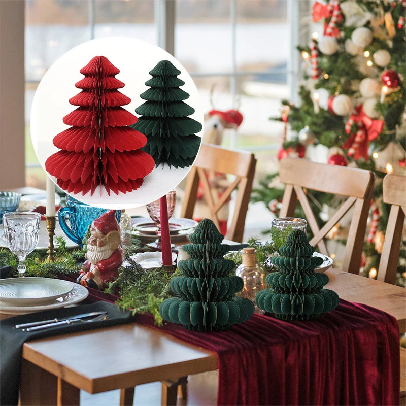 Christmas Paper Honeycomb Decorations Ball Folding Christmas Tree Table 3D Ornaments