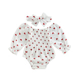 Valentines Day Easter St Patricks Christmas Baby Girls Heart Print Romper with Headband