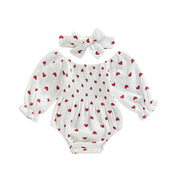 Valentines Day Easter St Patricks Christmas Baby Girls Heart Print Romper with Headband