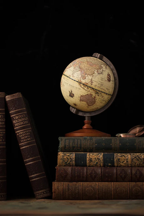 World Globe Earth Map Retro Wooden Base Desk Decor