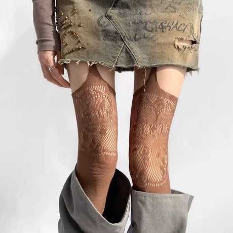 Floral Fishnet Garter Belt Stockings