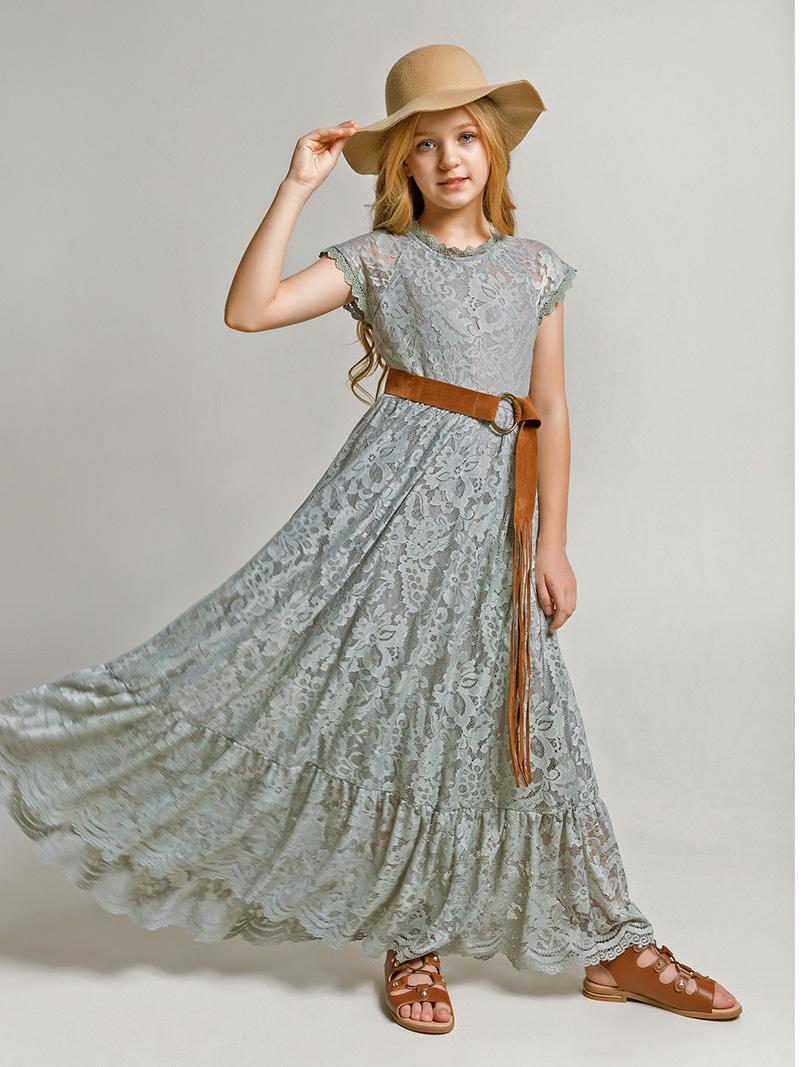 Girls Flower Girl Dress Lace Cotton Maxi Dresses