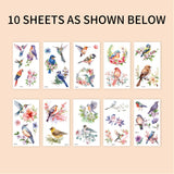 10pcs Watercolour Hummingbird Temporary Tattoos Floral & Bird Designs