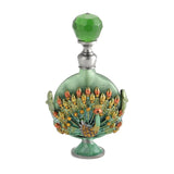 7ml Peacock Refillable Empty Perfume Bottle Metal Enamel Emerald Green Glass Cap Dripper
