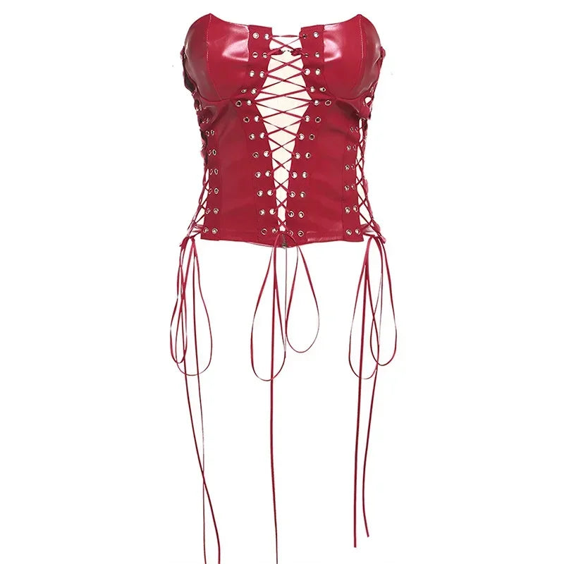 Red's Lace-up PU Leather Corsets