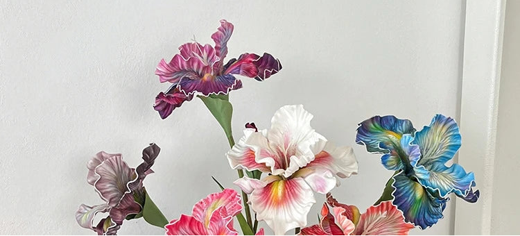 Irises Oil Painting Stylised 45cm Artificial Flower EVA Velvet Feel