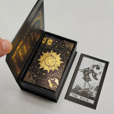 Gold Foil Divination Tarot Cards Set With Wooden Card Stand Box Gift Set