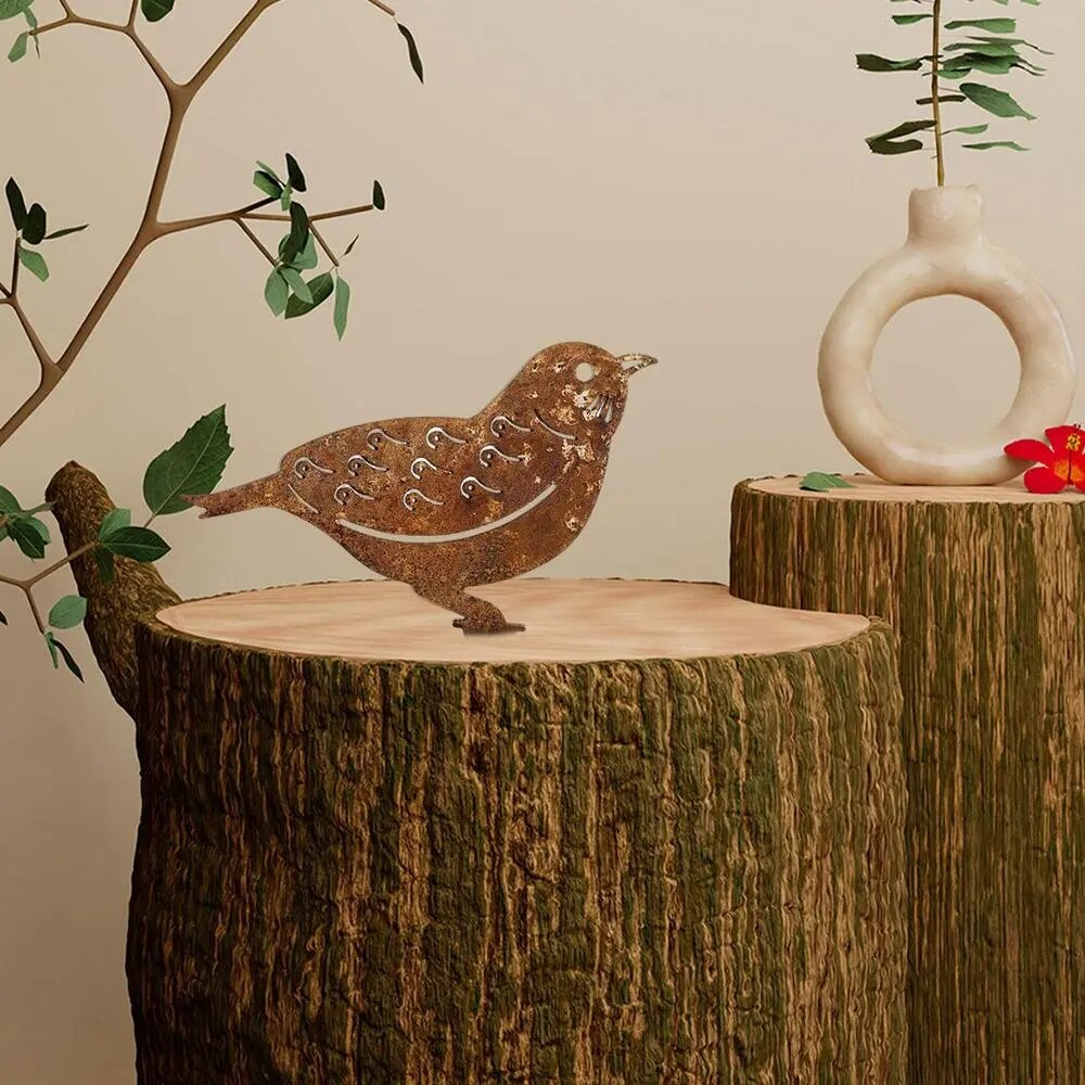 Set of Four Rusty Metal Bird Silhouettes Garden Fence Decor