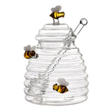 Glass Honey Bottle Honeycomb Bee Container with Dipper and Lid